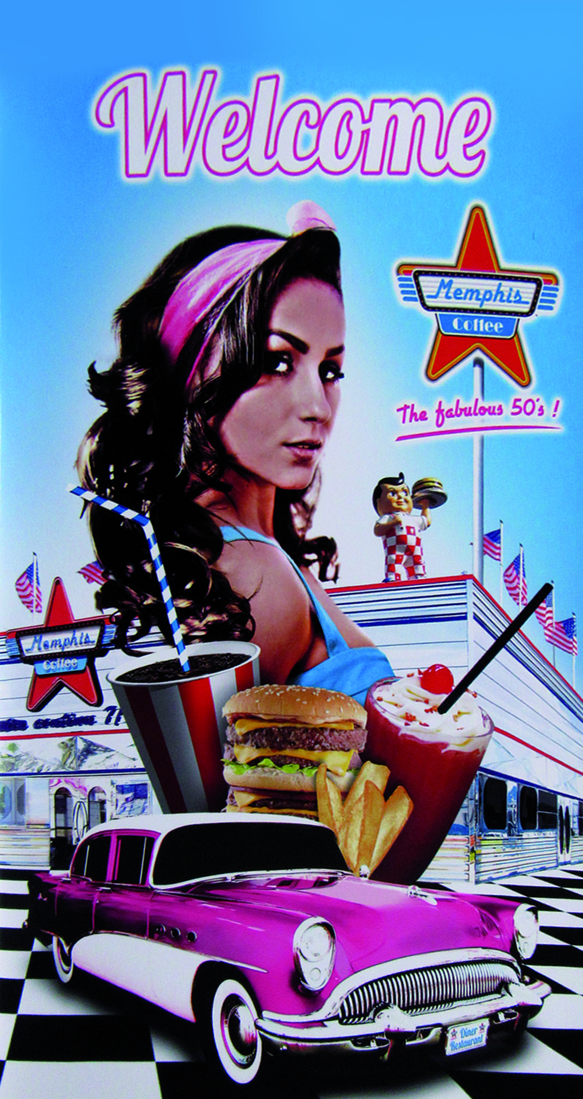 Memphis est un réseau de restaurants à thème inspirés des authentiques Diners américains. L’objectif était de créer un univers rétro sur differents supports tels que les menus, les sets de table, les affiches, les flyers et des présentoirs s’inpirant des pin-up emblématiques de cette époque et de chaque événement important aux Etats Unis Memphis est un réseau de restaurants à thème inspirés des authentiques Diners américains. L’objectif était de créer un univers rétro sur differents supports tels que les menus, les sets de table, les affiches, les flyers et des présentoirs s’inpirant des pin-up emblématiques de cette époque et de chaque événement important aux Etats Unis Memphis est un réseau de restaurants à thèmes inspirés des authentiques diners américains. L’objectif était de créer un univers rétro sur différents supports tels que les menus, les sets de table, les affiches, les flyers et des présentoirs s’inspirant des pin-up emblématiques de cette époque et de chaque événement important aux États-Unis